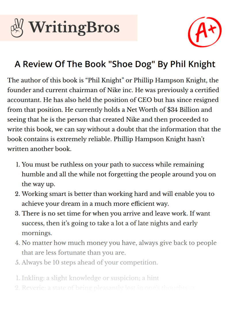 A Review Of The Book "Shoe Dog" By Phil Knight [Free Essay Sample