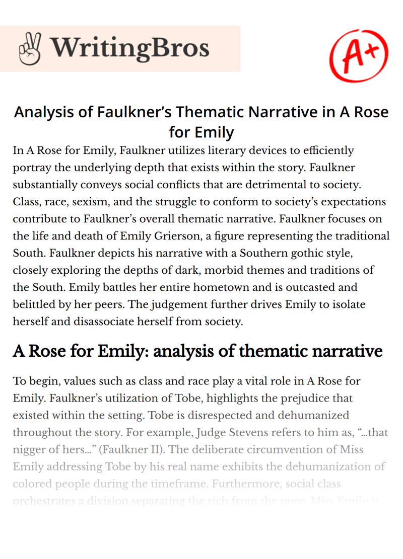 Analysis of Faulkner’s Thematic Narrative in A Rose for Emily [Free