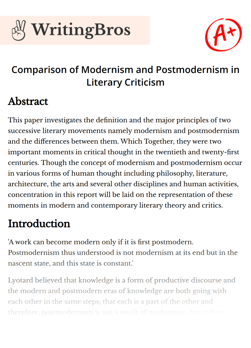 Comparison of Modernism and Postmodernism in Literary Criticism [Free