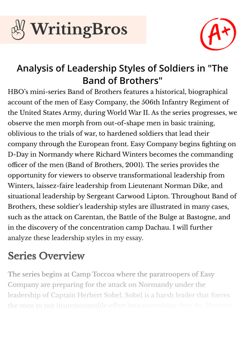Analysis of Leadership Styles of Soldiers in "The Band of Brothers