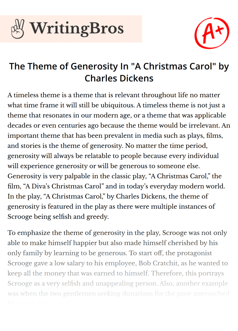 The Theme of Generosity In "A Christmas Carol" by Charles Dickens [Free