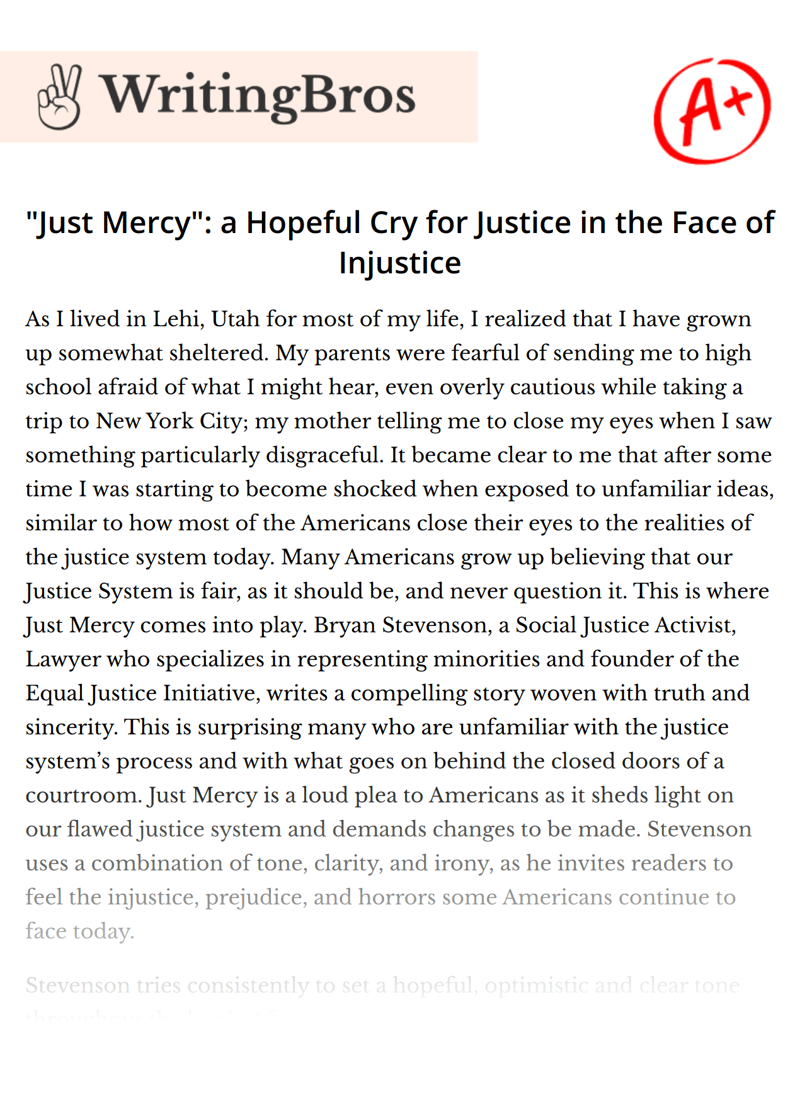 "Just Mercy" a Hopeful Cry for Justice in the Face of Injustice [Free