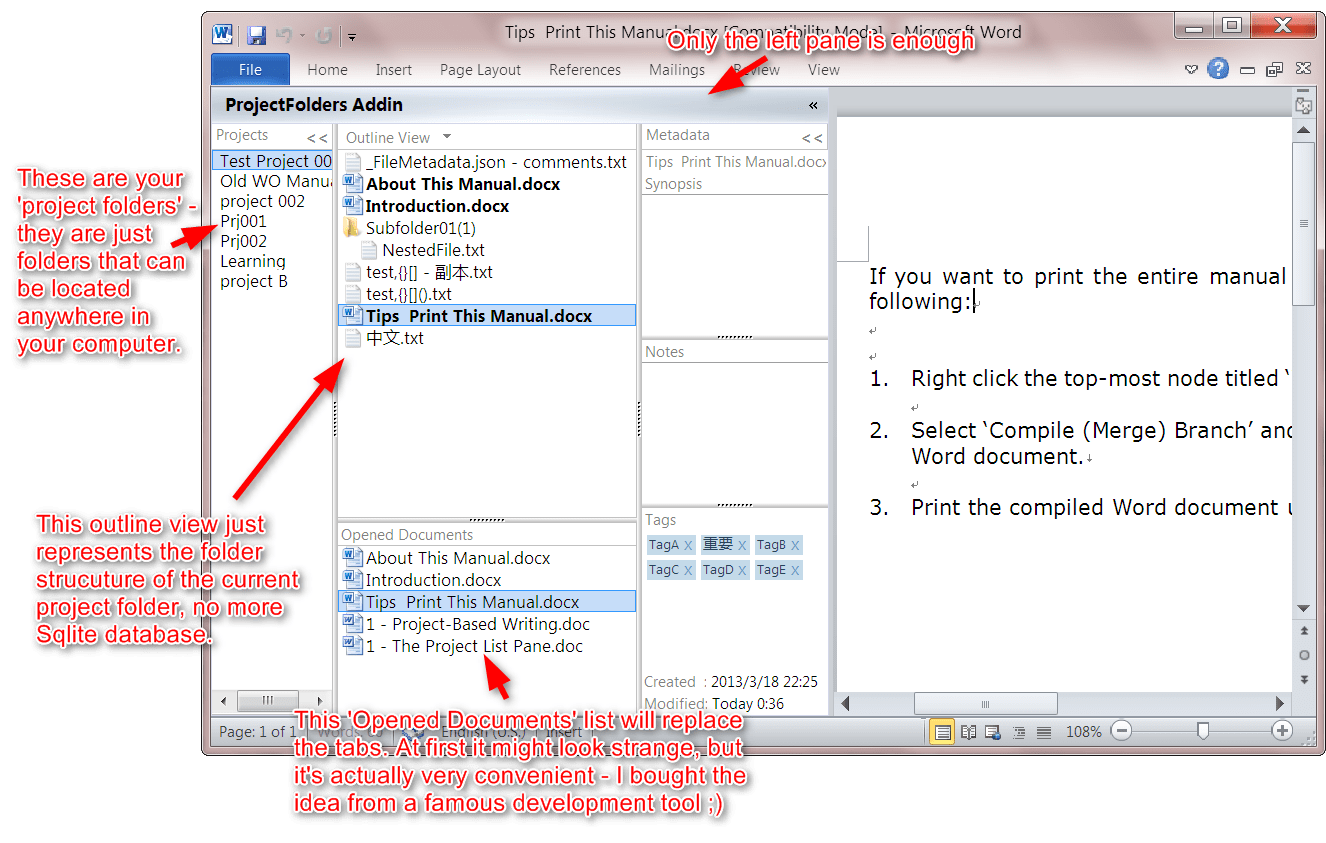 Outliner software and document organizer for MS Word » Outliner Software