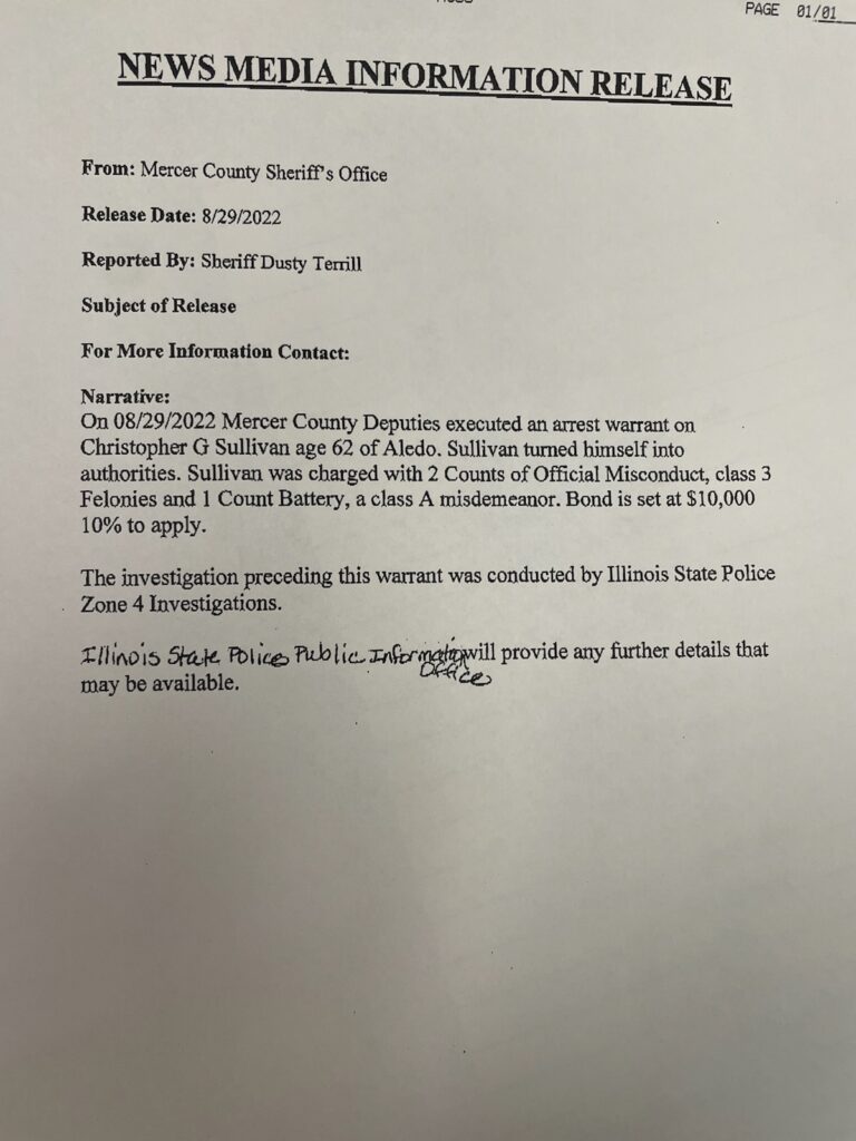 State Police Investigation Results In Arrest Of Aledo Police Chief/City