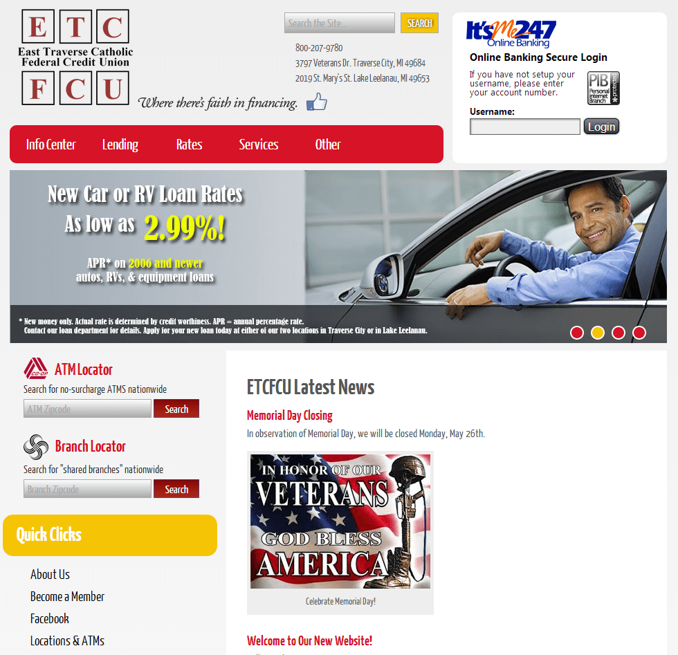 East Traverse Catholic FCU Redesign CU*Answers Web Services