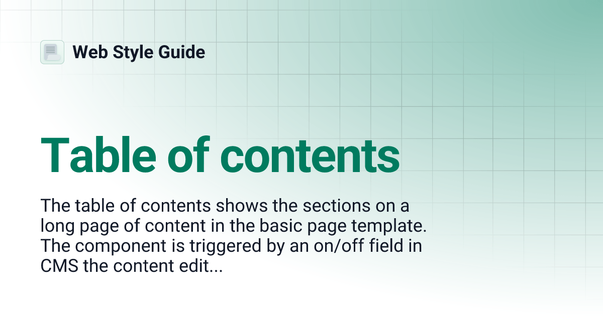 Table of contents  Style Guide