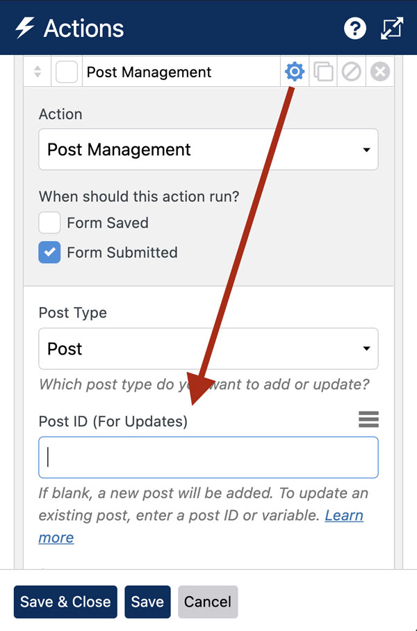 Setting Which Post ID to Update in the Post Management Action WS Form