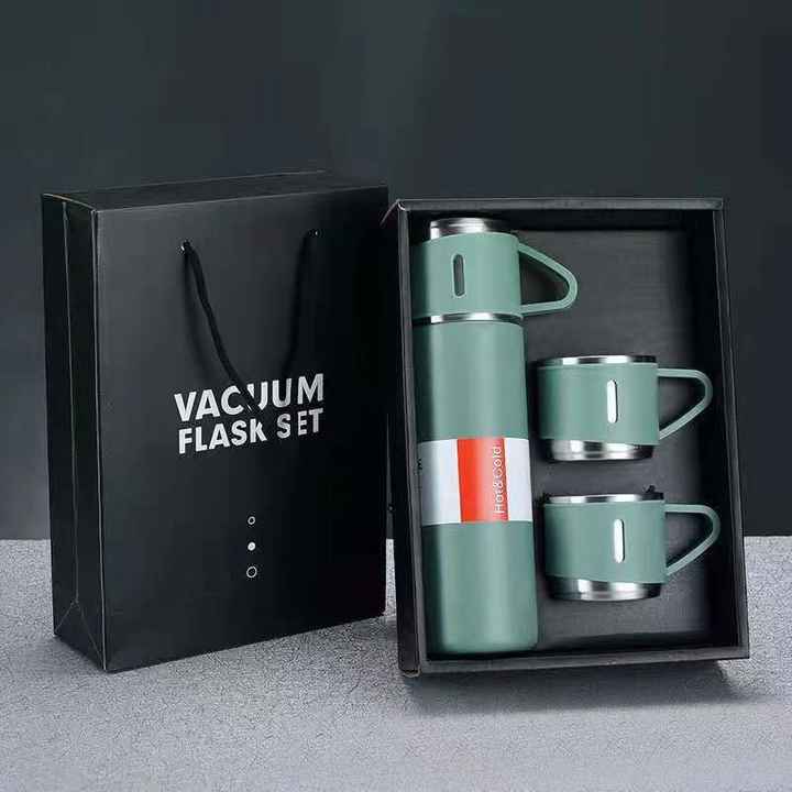 3 in 1 Vacuum Insulated Thermal Flask Set With Cup Set (random color