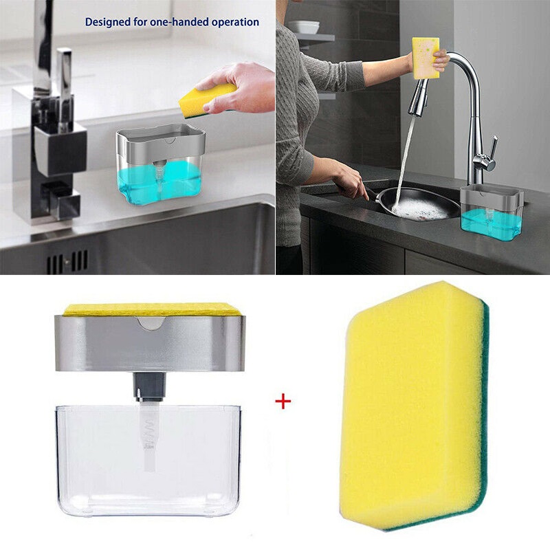2in1 Multifunction Dishwashing Liquid Box Soap Pump Dispenser Sponge