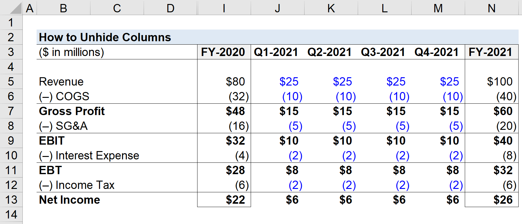 How to Unhide Columns in Excel Formula + Calculator