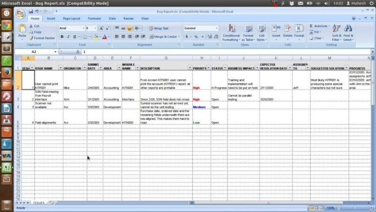 Defect Tracking Template Xls Bug Log Template Example Wssufoundation