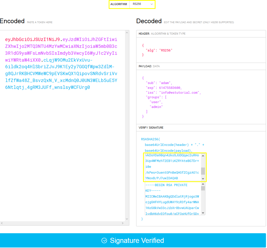 Create jwt in java using Public key rsa