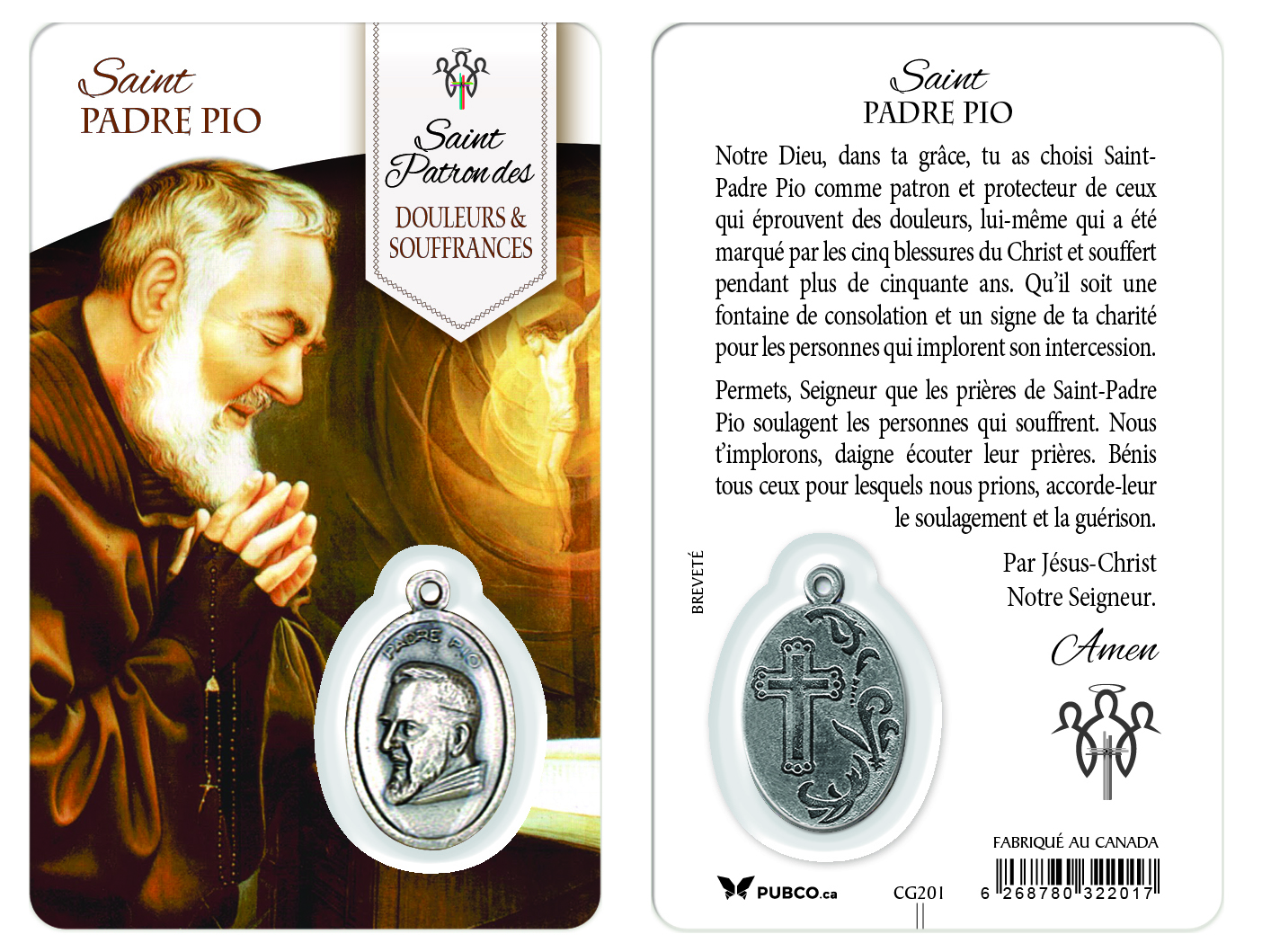 Carteprière avec insertion ST GUÉRISSEUR ST PADRE PIO (mini10pcs