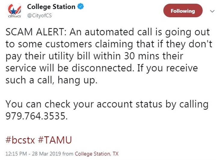 Automated Phone Scam Hitting College Station Utilities Customers WTAW
