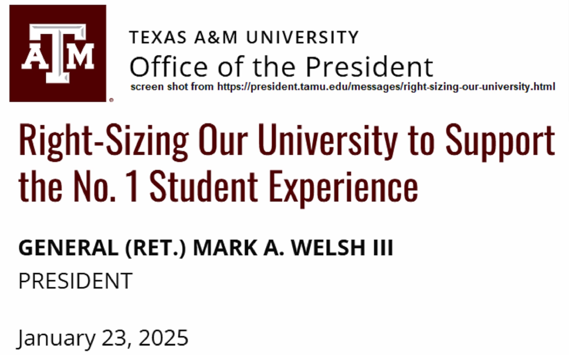 Texas A&M's President Makes Decisions From His Capacity And Student Experience Studies WTAW 1620AM & 94.5FM