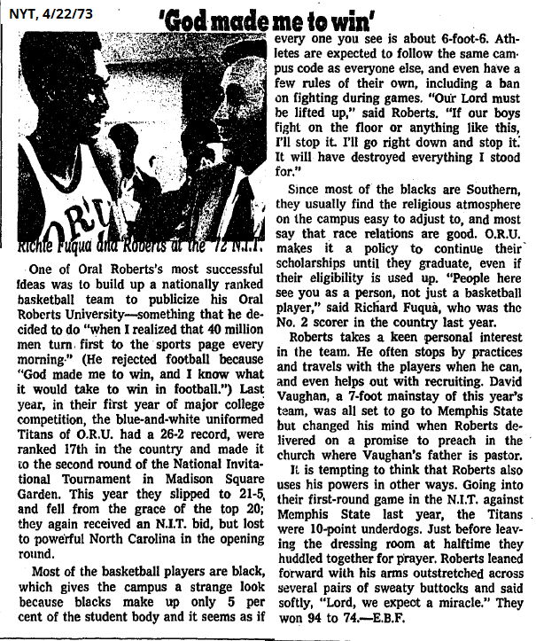 David Barton Contradicts Oral Roberts on ORU's Basketball Program