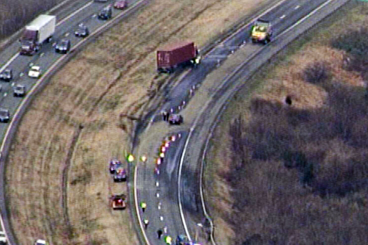 Inmate dead after tractortrailer strikes him on I70; 3 others on work