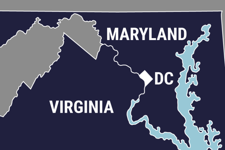 Map of Maryland, Virginia, and Washington, DC