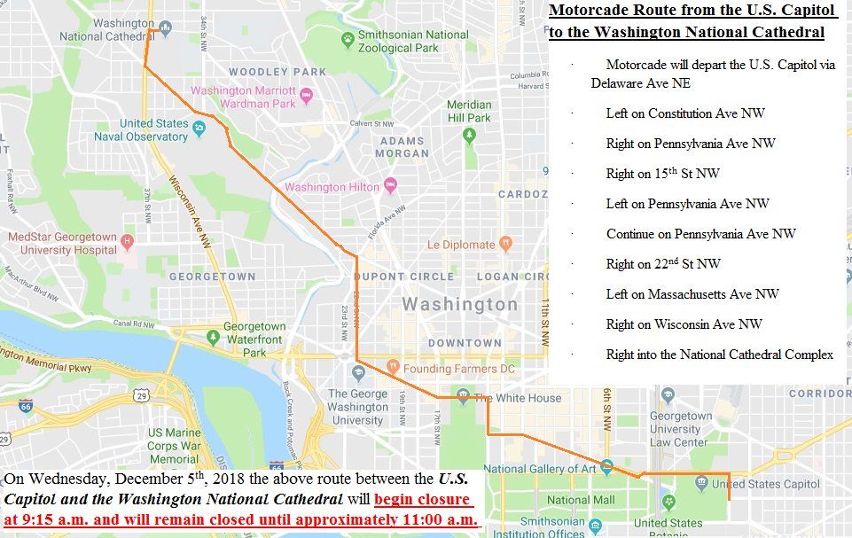 Bush Road Closure Dc Map Expect more road closures for HW Bush’s procession on Wed