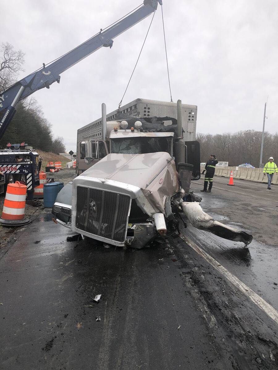 Tractortrailer hauling pigs crashes on I95 in Stafford Co.; driver