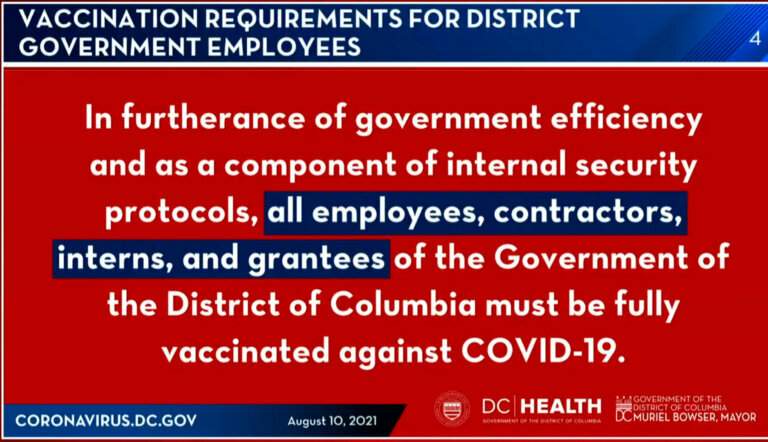 Bowser mandates COVID19 vaccine for all DC government workers