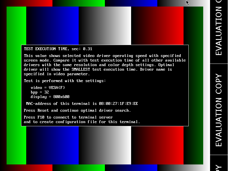 Windows Terminal Ware. Video card configuration.