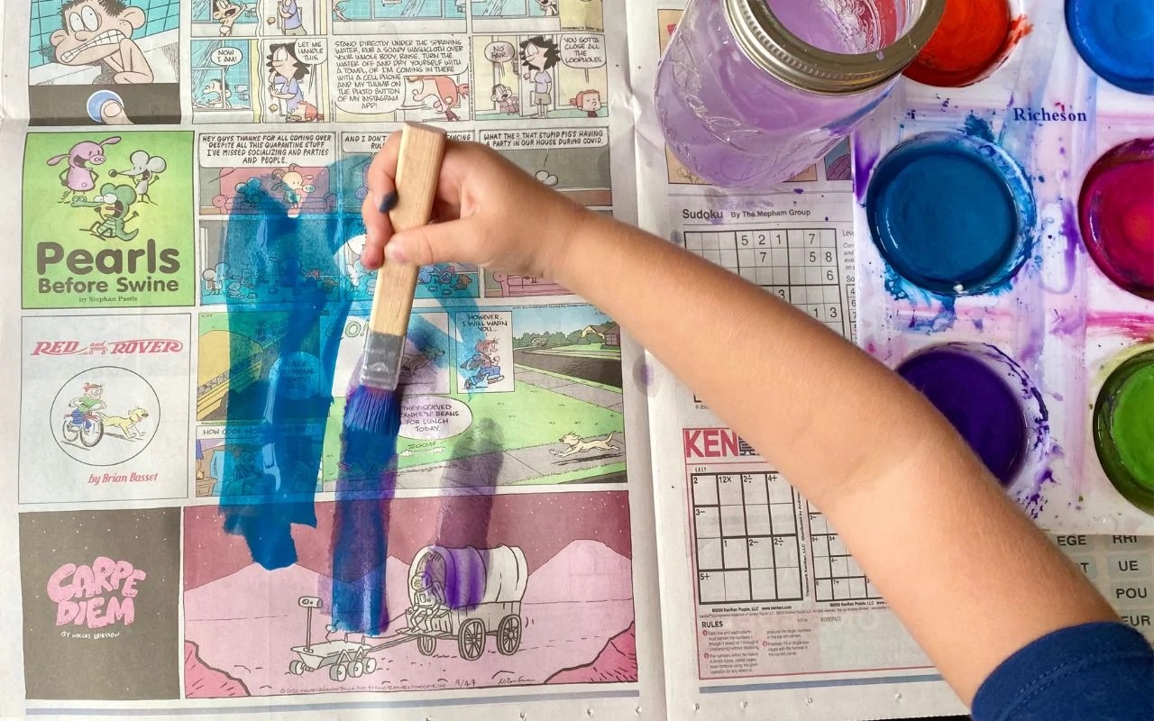 Creative Newspaper Painting with Children Exploring Layers, Contrast