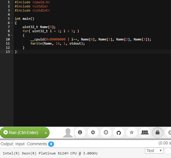 Online Compilers and __cpuid Wunk