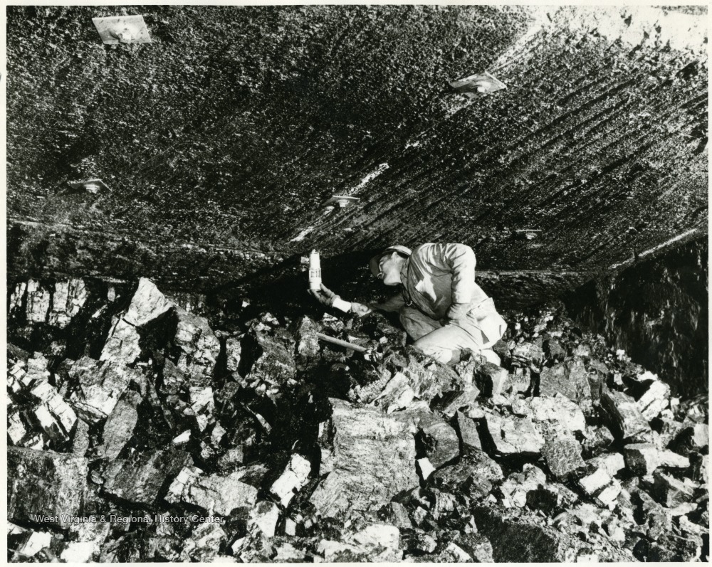 Miner Testing Air in Barrackville Mine, Marion County W. Va. West