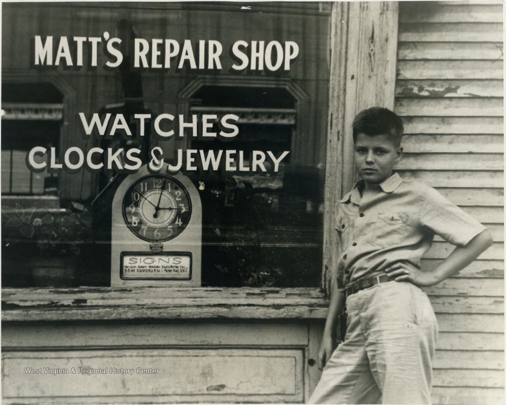 Unidentified Boy Outside Matt's Repair Shop, Triadelphia, W. Va. West