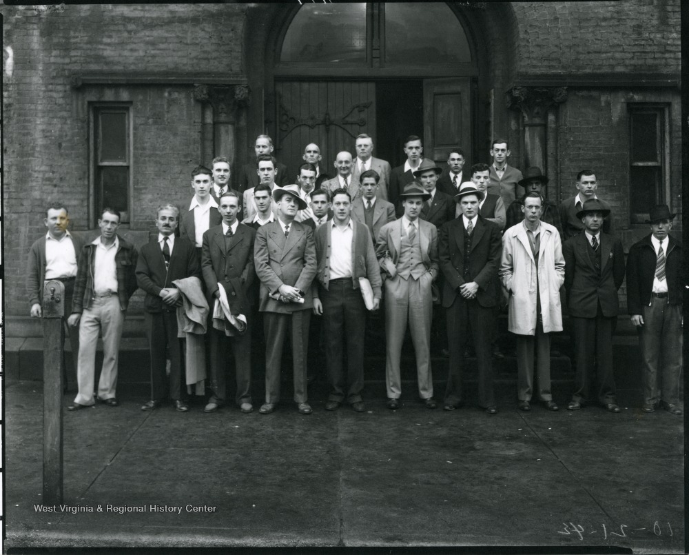 Group of Unidentified Men in Front of the Courthouse, Grafton, W. Va