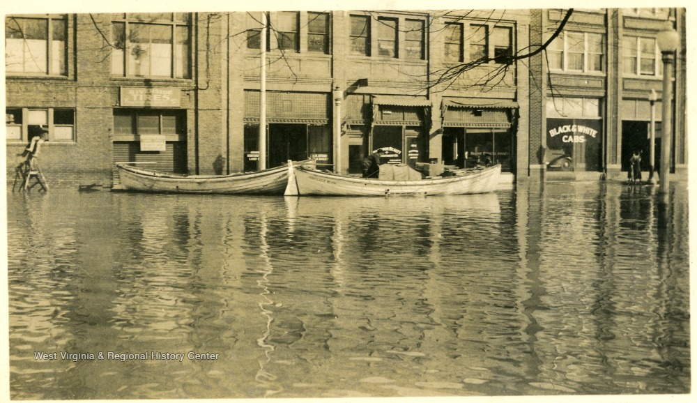 Rescue Boats in Flooded Street, Huntington, W. Va. West Virginia