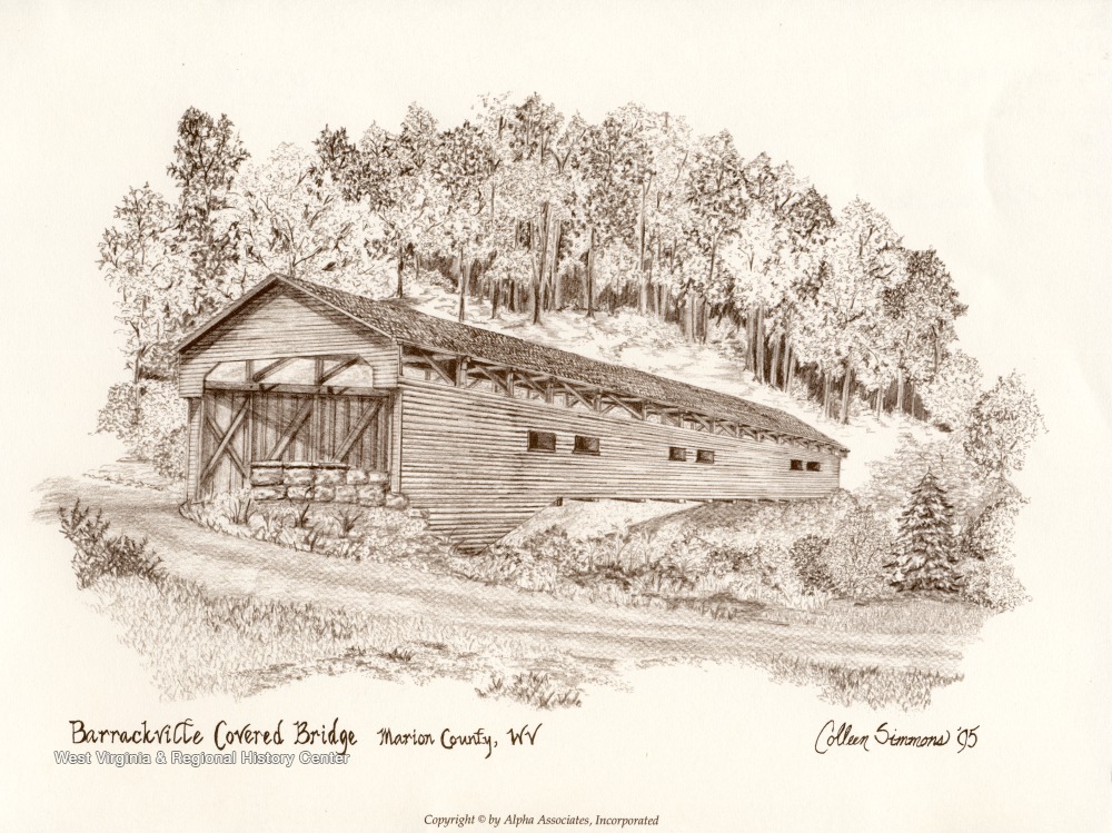 Drawing of Barrackville Covered Bridge, Marion County, W. Va. West
