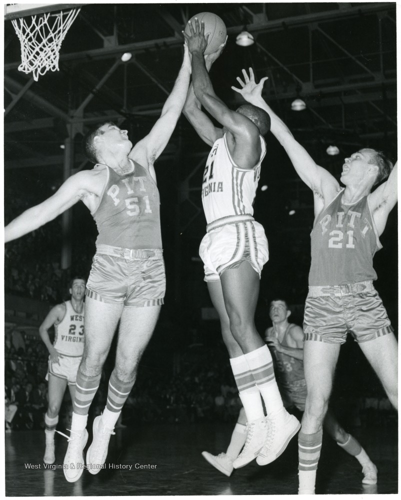 WVU Basketball Players Ron Williams (21) and Dave Reaser (23) vs. Pitt West Virginia History