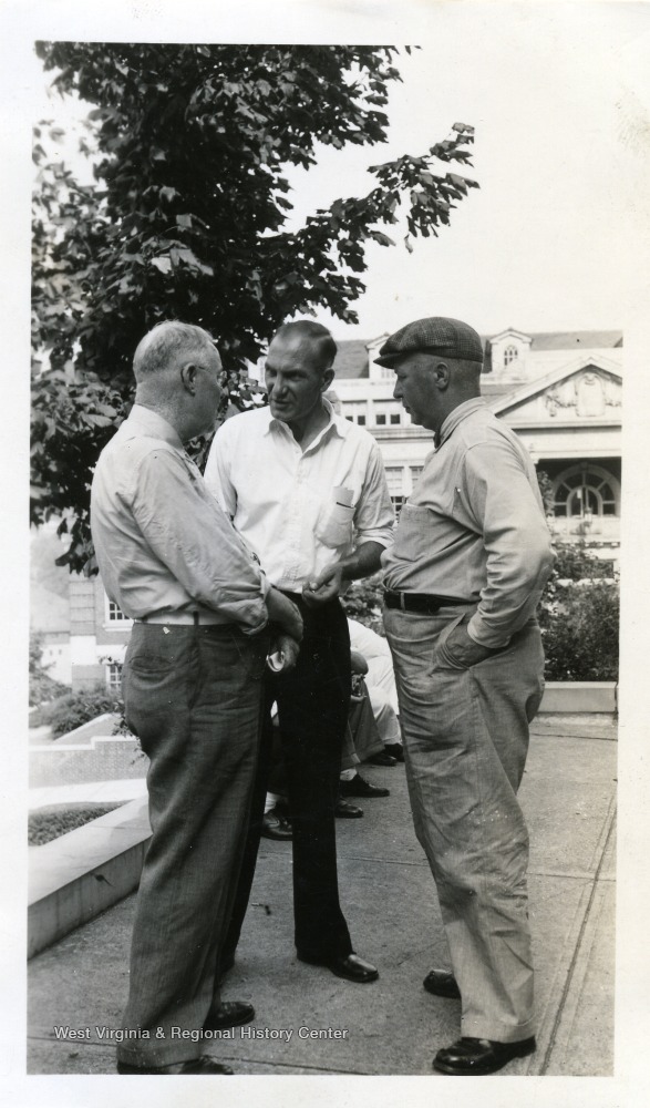 Three Men Outside Clark Hall West Virginia History OnView WVU Libraries