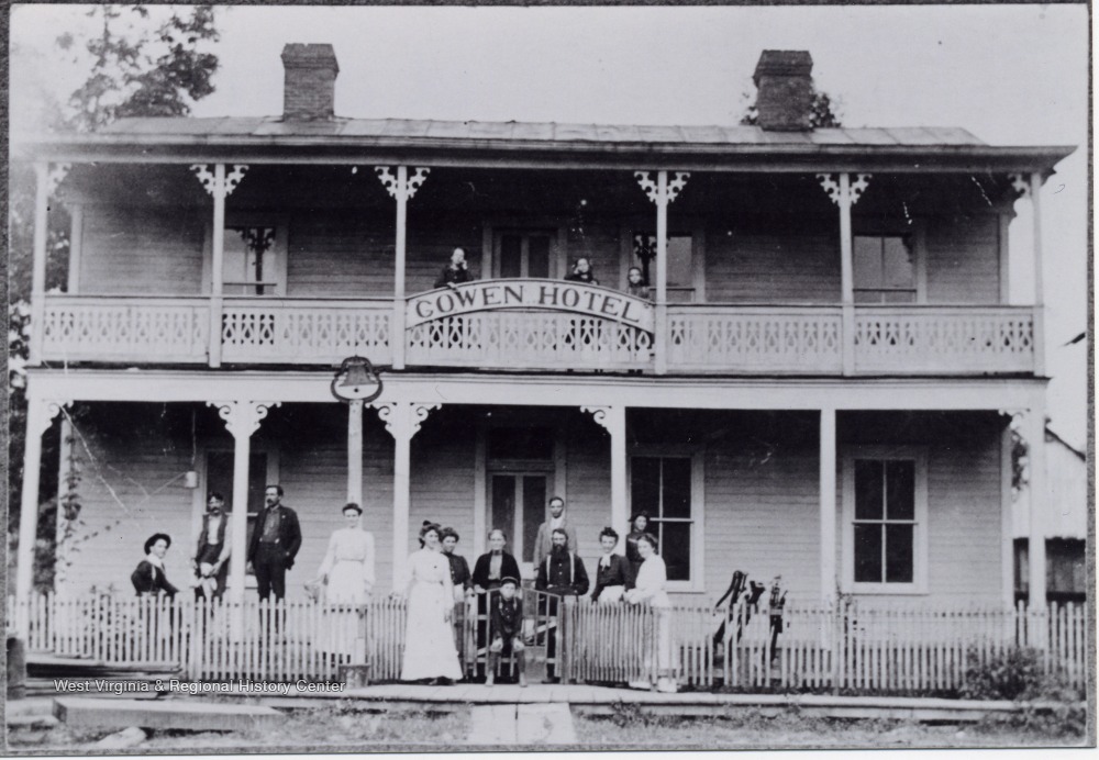 Residents on the Porch and Veranda of the Cowen Hotel, Cowen W. Va
