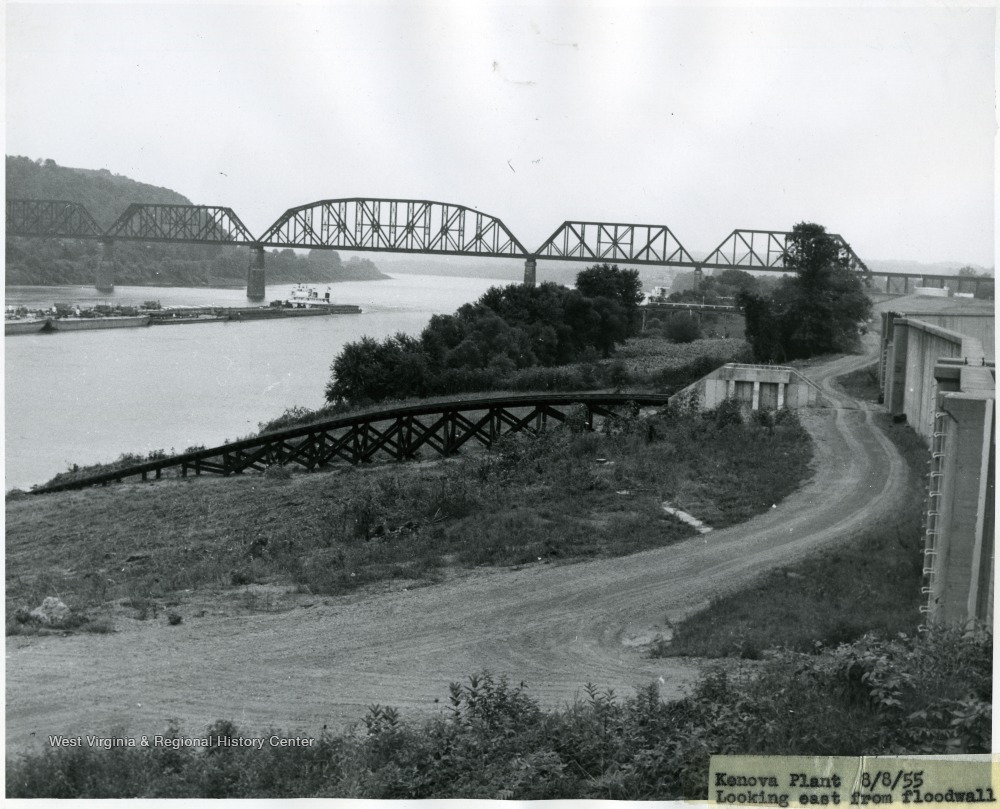 Coal Barges Passing under the Bridge at Kenova Plant Looking East from