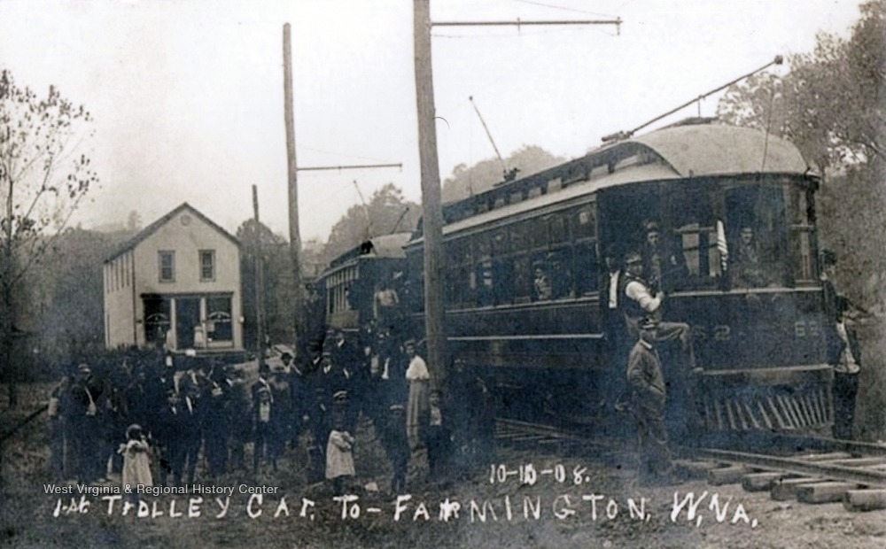 People Stand Outside of Trolley Car Going to Farmington, W. Va. West Virginia History OnView