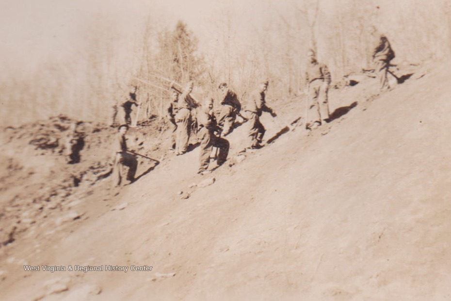CCC Workers on Hillside at Camp Cranberry, Cowen, W. Va. West