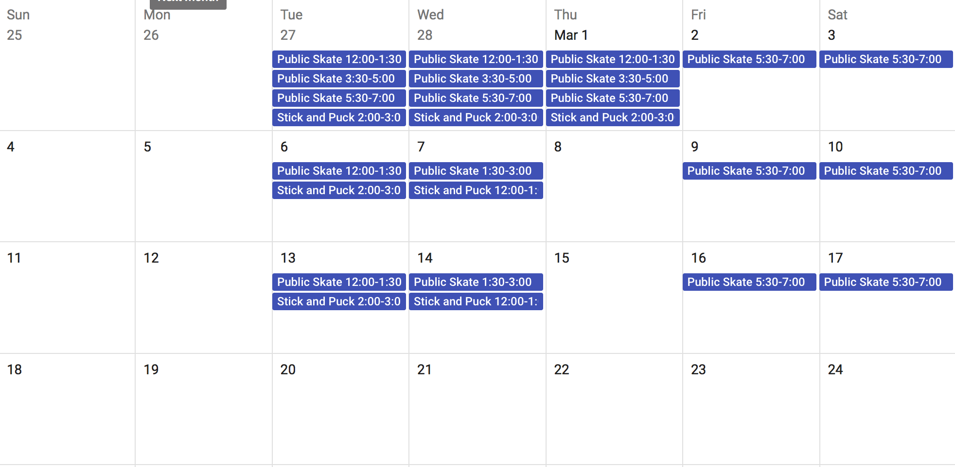 March 2018 Waterville Valley Ice Arena