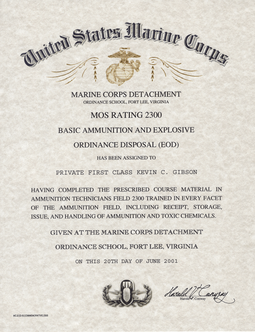USMC MOS 2300 BASIC EOD AMMUNITION AND EXPLOSIVE odrinance Disposal