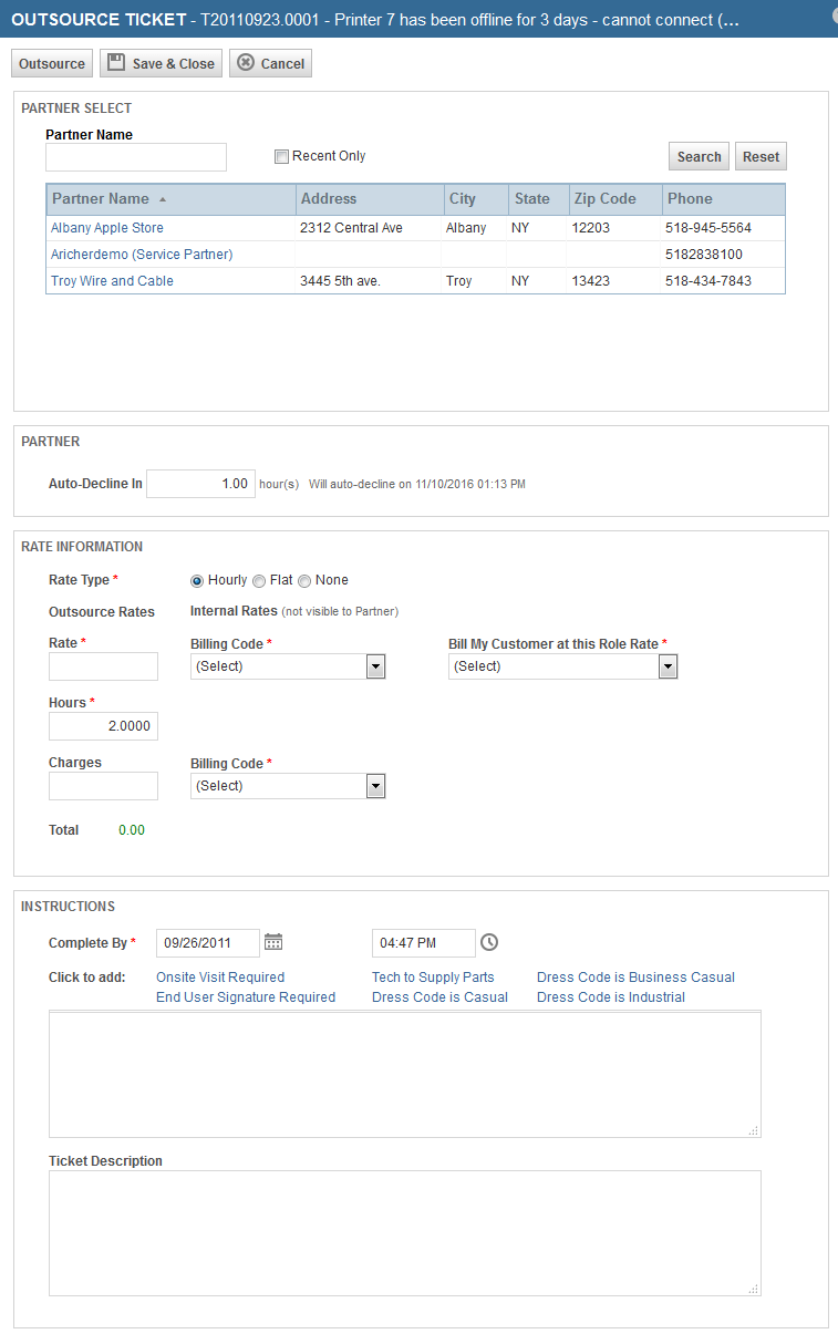 Assigning the ticket to a service partner