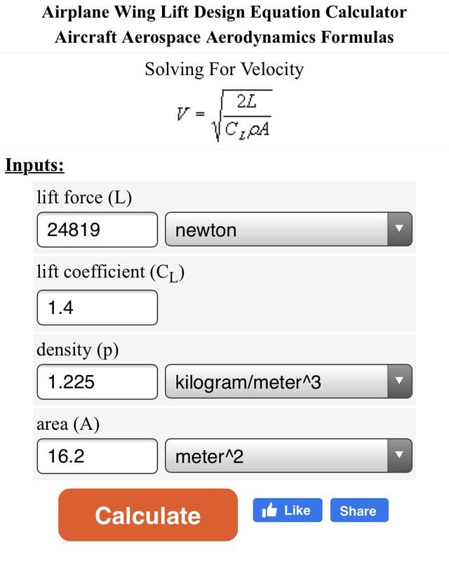 Calculating Stall Speed of an aircraft Aircraft of World War II