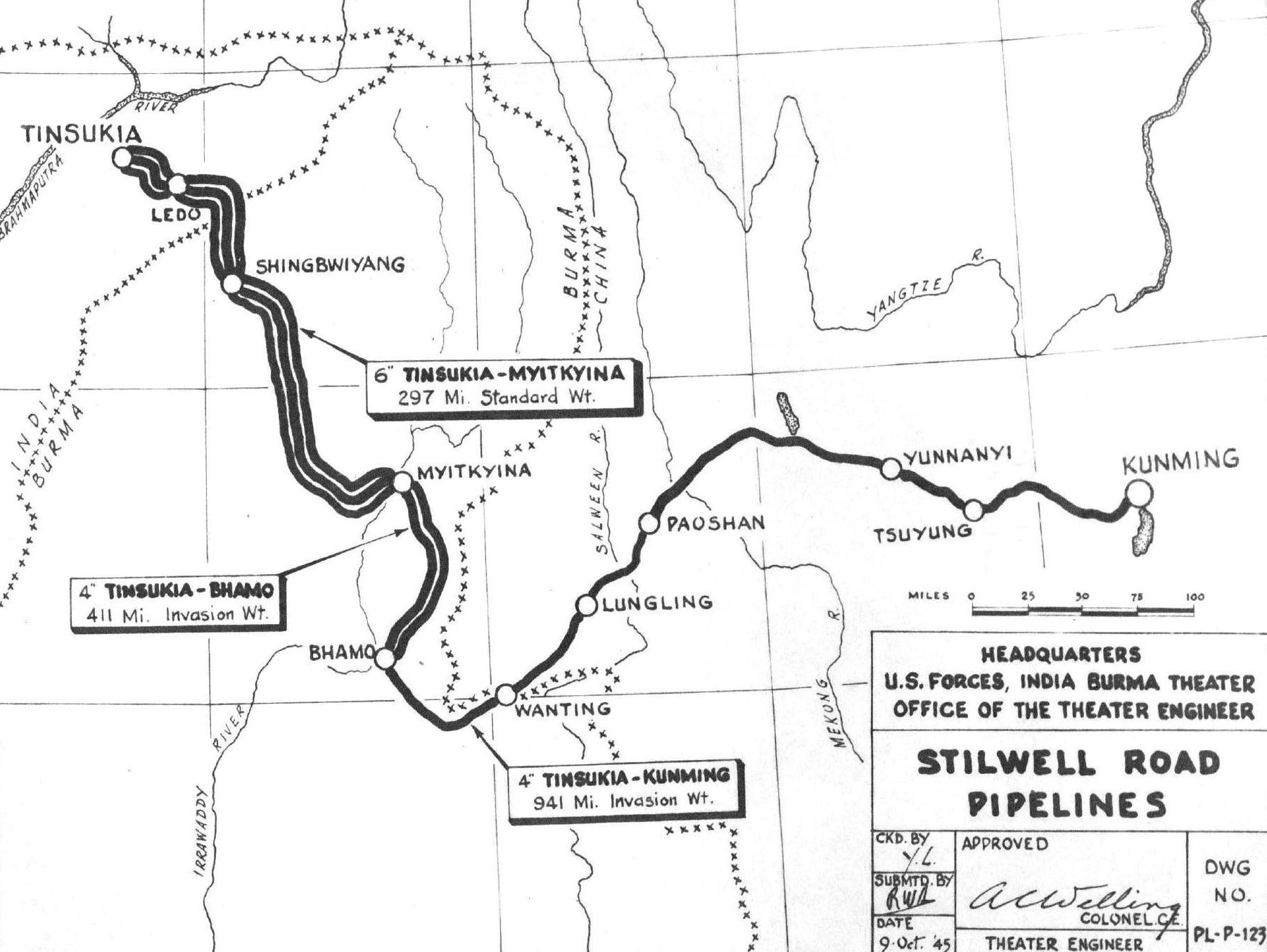 [Map] Map showing the fuel pipelines built along the Ledo (Stilwell
