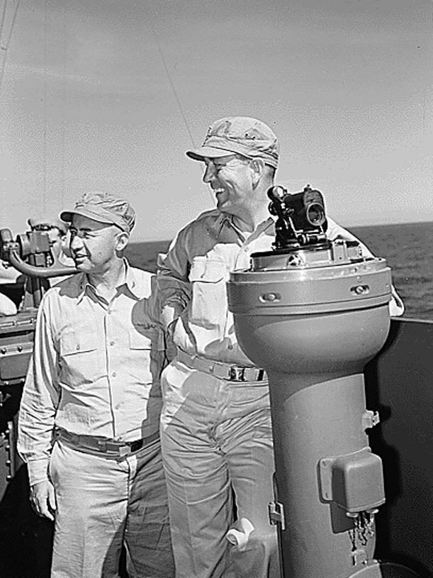 [Photo] Captain J.J. Clark and Rear Admiral Arthur Radford on the
