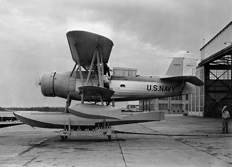 [Photo] SOC1 Seagull aircraft parked on the seaplane apron at a Naval