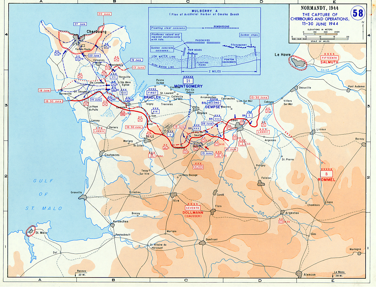 [Map] Map depicting Allied operations in the Normandy, France area, 13