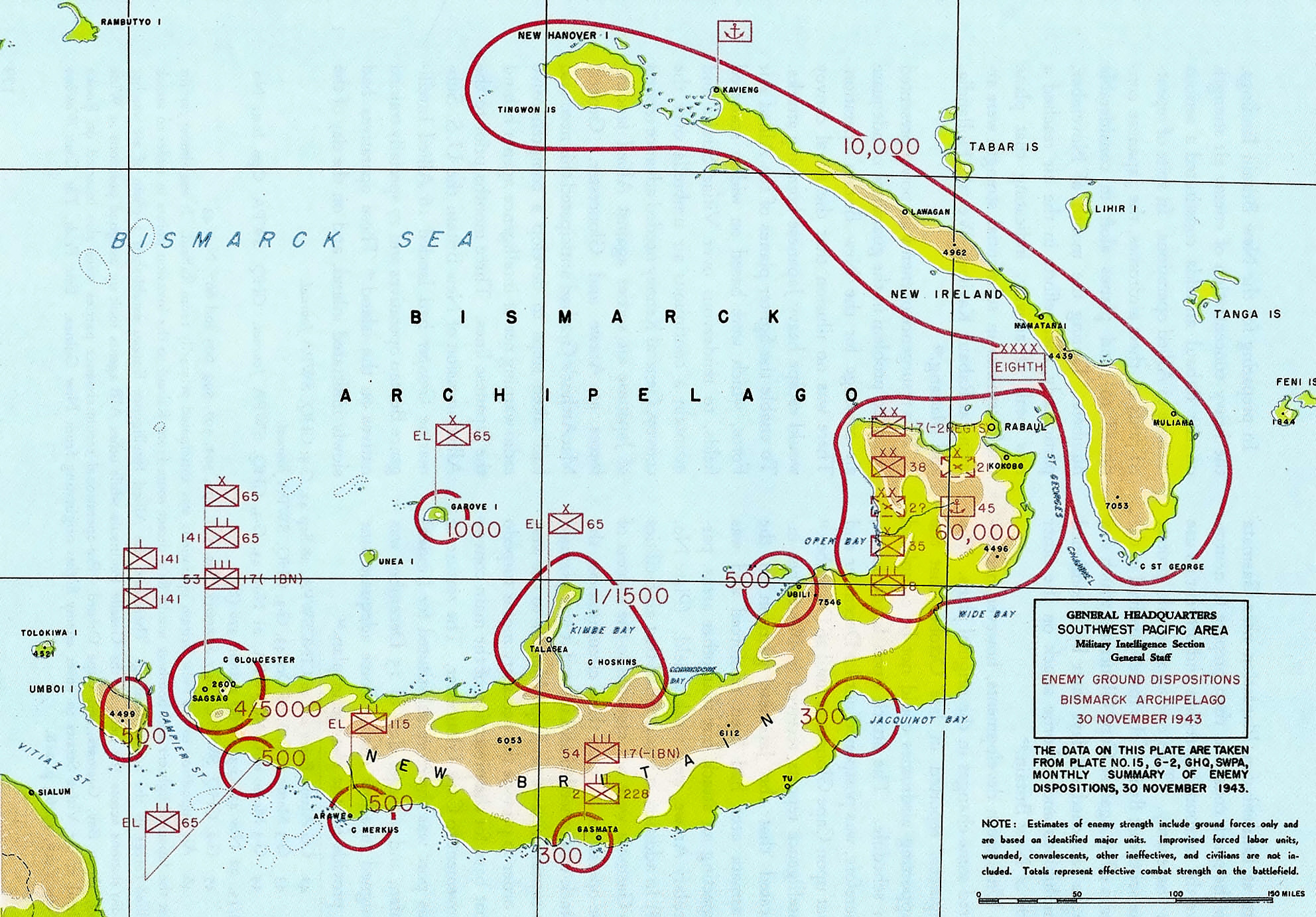 [Map] Map noting Japanese dispositions at New Britain, Bismarck