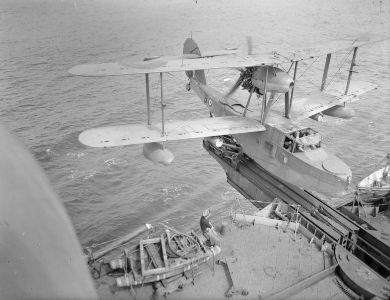 [Photo] Walrus seaplane on the catapult of HMS Mauritius, date unknown