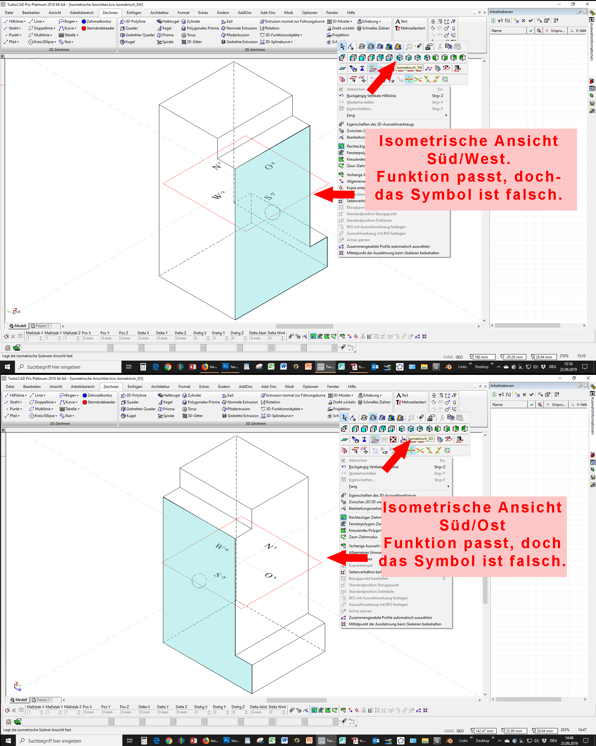 Isometrische Ansichten (IMSI/TurboCAD) Lösung vorhanden